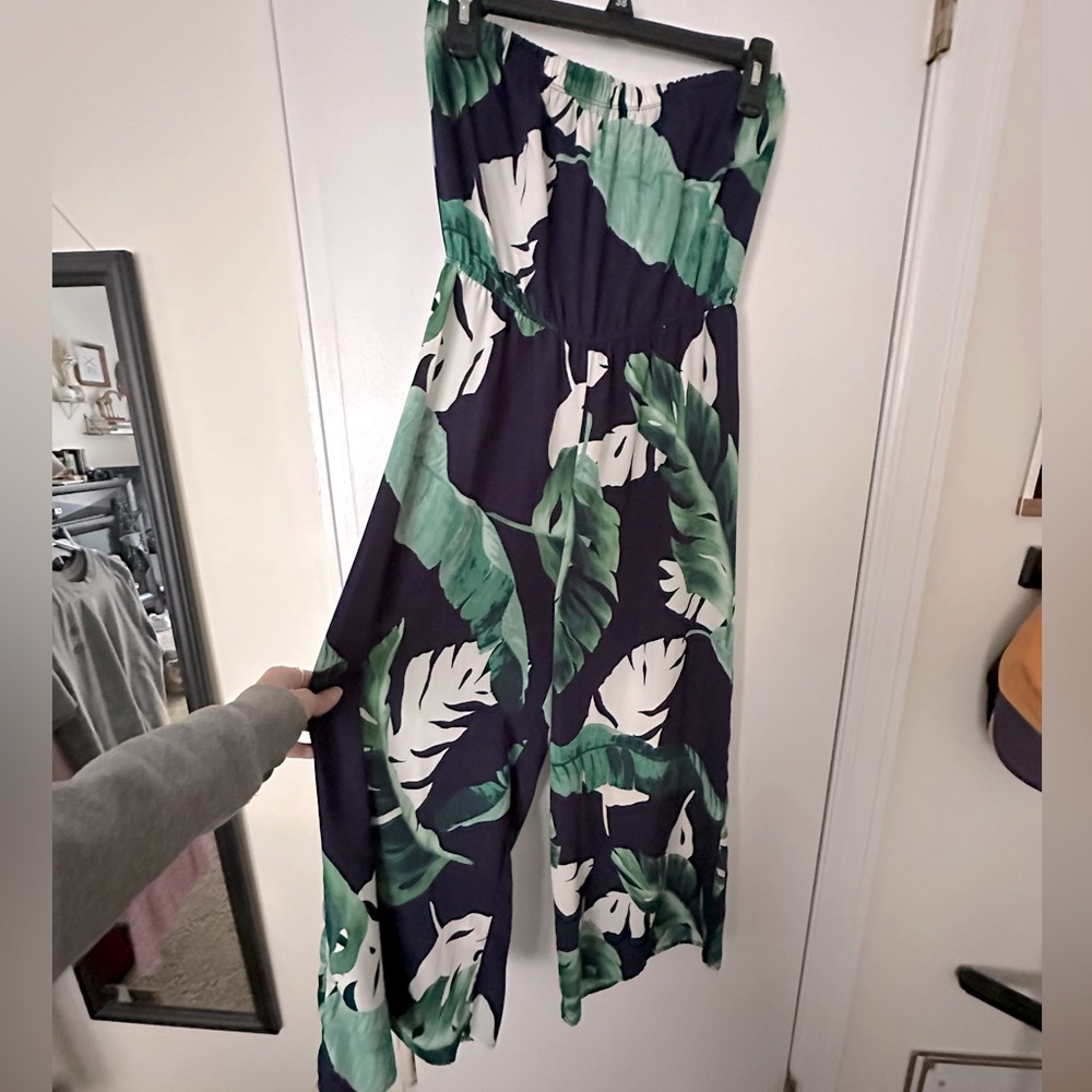 Tropical strapless jumpsuit